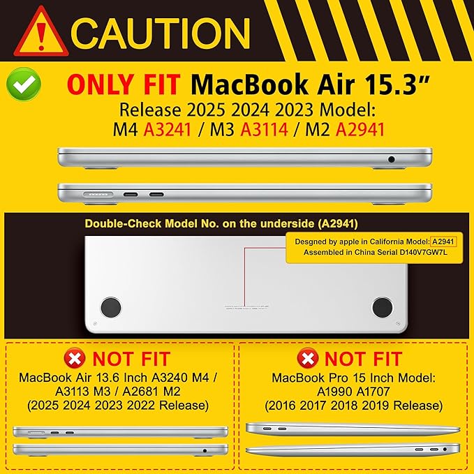 Case for MacBook Air 15 Inch 2025 2024 2023 Release M4 A3241 M3 A3114 M2 A2941, Hard Shell with Screen Protector & Keyboard Cover, Compatible with Touch ID - Tropical Leaves