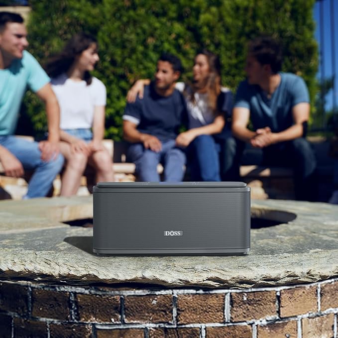 DOSS SoundBox Touch Wireless Bluetooth Speaker with 12W HD Sound and Bass, IPX5 Water-Resistant, 20H Playtime, Handsfree, Portable for Office, Home, Outdoor, Travel- Grey