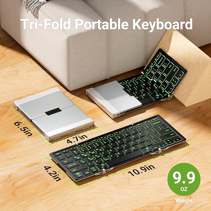 iClever Backlit Foldable Keyboard, BK05 Wireless Folding Keyboard with Backlight, Portable Bluetooth Key Board for Travel, Compact for iPad Tablet Laptop PC Smartphone, Support 4 Devices