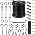 String Lights Hanging Kit,Globe String Lights Suspension Kit,Outdoor Light Guide Wire,Includ 164 FT Nylon-Coated Stainless Steel Wire Rope Cable,Turnbuckle and Hooks,Enough Accessories,Use Manual