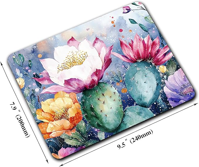 Cute Cactus Flower Plants Custom Mouse Pad with Non-Slip Rubber, Small Square Design for Wireless Laptop & Computer Mouse Pads for Desk, 9.5 x 7.9 inch Smooth Surface for Gaming & Office