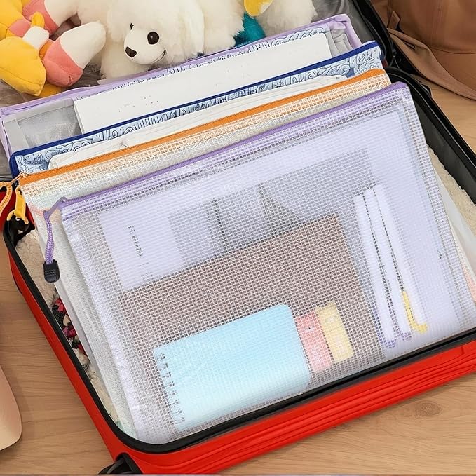 24pcs A4 Mesh Zipper Pouch Bags, Mesh Bags with Zipper Bulk, Pouches for Organization, Clear Storage Bags for Classroom, Travel, Office