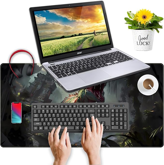 Goth Large Gaming Mouse Pad XXL Retro City Desk Mat, Office Desk Decor Desk Pad Computer Mat, Non-Slip Rubber Base Mousepad, Laptop Keyboard and Mouse Mat with Stitched Edges, 31.5x15.75 in