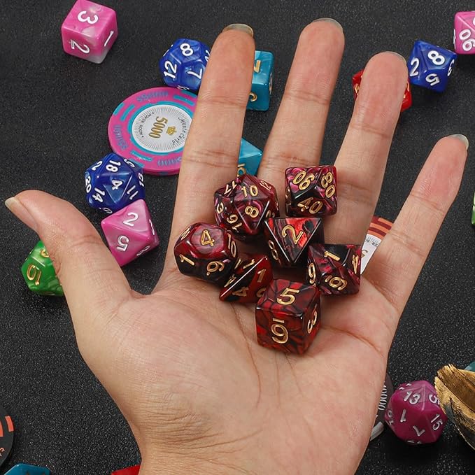 QMAY DND Dice Set -D&D Polyhedral Dice (7 Pcs) for Dungeons and Dragons (Red and Black)