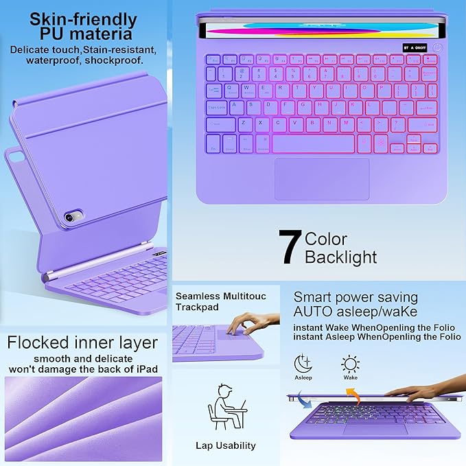 for iPad 11th (A16) & 10th Generation Case with Keyboard – Magic-Style Magnetic – Floating Cantilever Stand - Multi-Touch Trackpad Keyboard Case for iPad 11 inch 2025&10th Gen 10.9 inch (Light Purple)