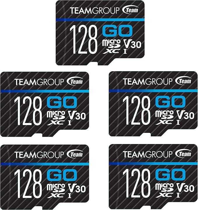 TEAMGROUP GO Card 128GB x 5 Pack Micro SDXC UHS-I U3 V30 4K for GoPro & Drone & Action Cameras High Speed Flash Memory Card for Outdoor Sports, 4K Shooting, Nintendo-Switch TGUSDX128GU368