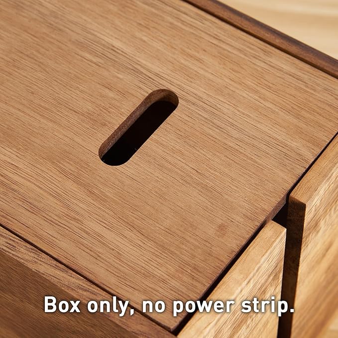 Acacia Wood Cable Management Box, Wooden Cord Hider & Organizer for Power Strip, Electrical Hiding, TV Wires, Desk & Floor Cables - Office Under Desk Cable Storage Box for Wire Storage Organization