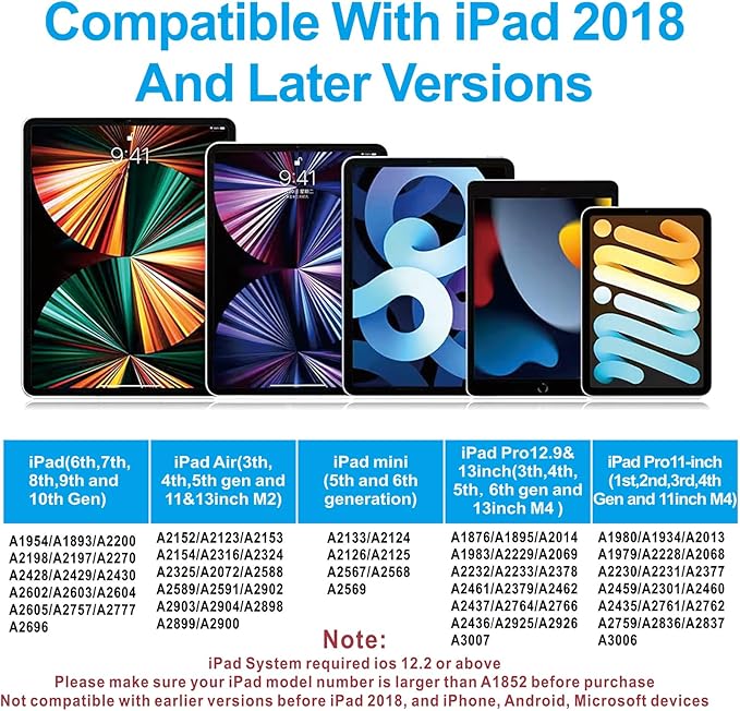 Stylus Pen for iPad 2018-2025 with Palm Rejection, Apple Pencil for Pad11th/10th/9th/8th/7th/6th Gen, iPad Pro 11/12.9 inch, New iPad Air 2025 11&13-inch(M3/2) /5th/4th/3th Gen, iPad mini 6th/5th