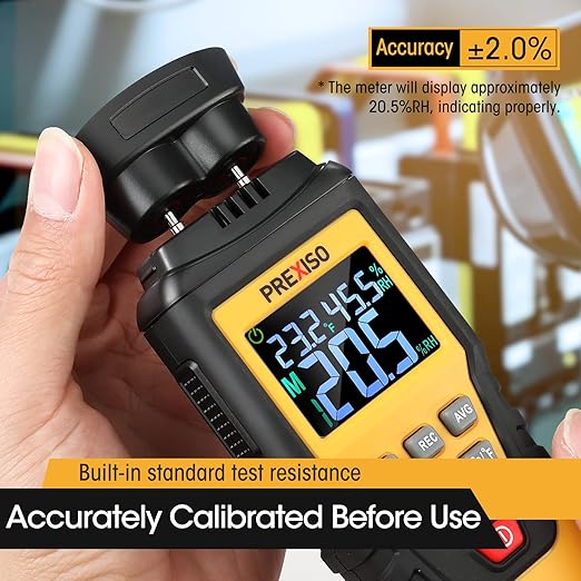 PREXISO Wood Moisture Meter - 7 in 1Digital Moisture Meter for Firewood, Woodworking, Walls, Home, Drywall, Paper, Floor - Moisture Reader, Pin-Type Water Leak Detector, Dampness Meter