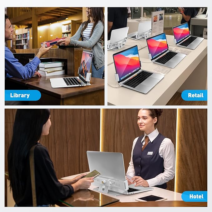 AboveTEK Laptop Locking Station, Premium Aluminum MacBook Security Lock with High-Security Copper Cylinder, Anti-Theft Computer Lock for All 11"-17" No-Slot Notebooks, Non-Slip Base for Public Spaces