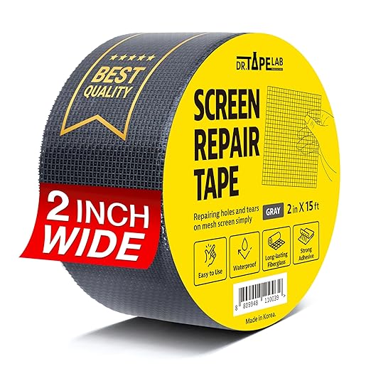 Grey Window Screen Repair Tape, 2 in X 15 FT, Screen Repair Kit for Windows or Doors, Strong Adhesive Patch Kit Fiberglass Mesh Tape