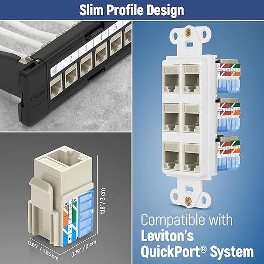 Everest 90° Angled RJ45 Cat5e Keystone Jacks 50-Pack in Ivory - Slim Profile Female RJ45 Connectors - Cat 5e Keystone Jack - Compatible with 90° Angled Speed Termination Tool - easyJACK (B094WB91H3)