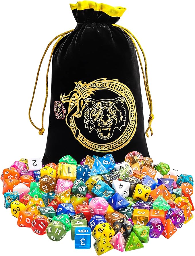 CiaraQ DND Dice Sets - 20 X 7 Polyhedral Dice (140pcs) with a Large Drawstring Bag Great for Dungeons and Dragons, Role Playing Table Game.