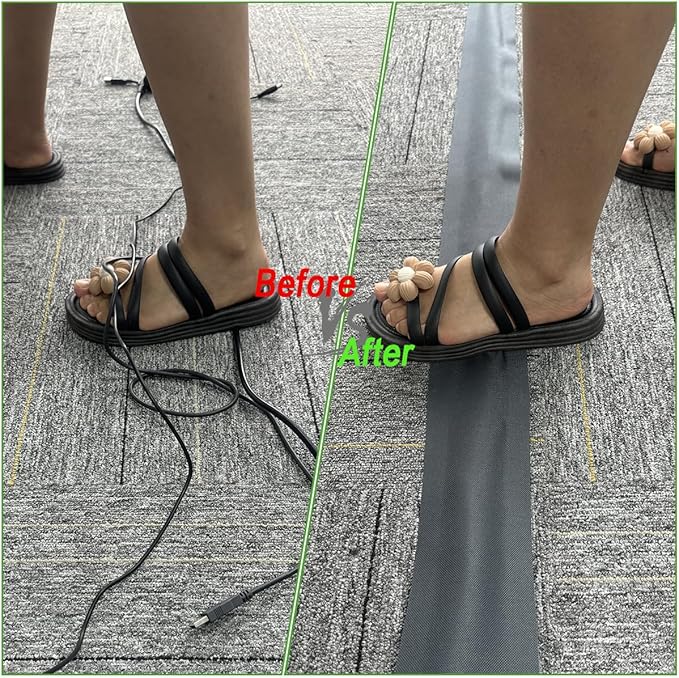 Floor Cable Covers - 10ft Oxford Fabric Cord Protector with Adhesive Hook & Loop,Waterproof Wire Storage Sleeve for Any Floor Surface,Durable Cable Management to Prevent Tripping Hazards (Gray, 10ft)