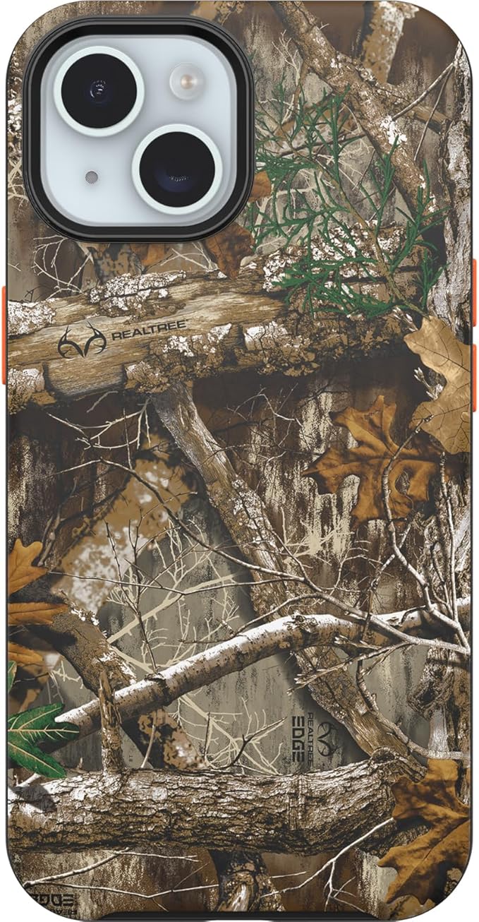 OtterBox iPhone 16e, 15, 14, & 13 Symmetry Series Case - Realtree Edge (Orange/Camo), Snaps to MagSafe, Ultra-Sleek, Raised Edges Protect Camera & Screen