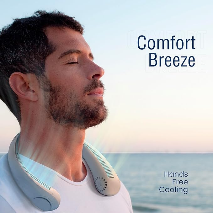 Portable Neck Fan -3 Speed Rechargeable Bladeless Neck Cooler, Quality Comfortable Lightweight, Personal Neck Fan For Women & Men Modern Design, Great Cooling Fan For Travel, Outdoors & Sports