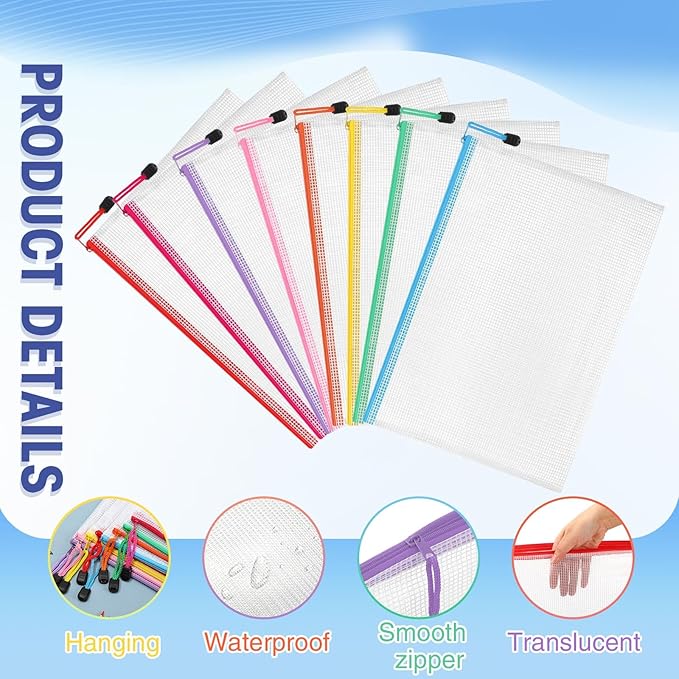 Jetec 32 Pcs Mesh Zipper Bags Toy Storage Bikini Organizer Bag Bolsas Para Guardar Trajes De Baño Waterproof Zipper Reusable Pouch Puzzle Multipurpose for Storage Office(Stylish Color,13 x 9.5 Inch)