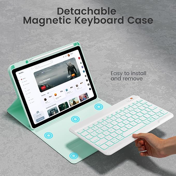 Keyboard Case for iPad Air 5th/4th Pro 11 inch, 7-Color Backlit Detachable Wireless Keyboard Case with Pencil Holder, Stand Folio Cover for Gen 2020/2022, Pro 4th/3rd/2nd/1st Gen, Green…