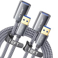 JSAUX 2Pack 10FT+10FT USB 3.0 Extension Cable, Type A Male to Female USB Extender Cord Nylon Braided Compatible with Webcam, Camera, Phone, USB hub, Mouse, Keyboard, Printer, Hard Drive, Xbox-Grey