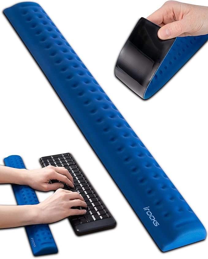 i-Rocks Ergonomic Memory Foam Keyboard Wrist Rest - Pain-Reducing, Cooling, Non-Slip, Blue, Minimalist