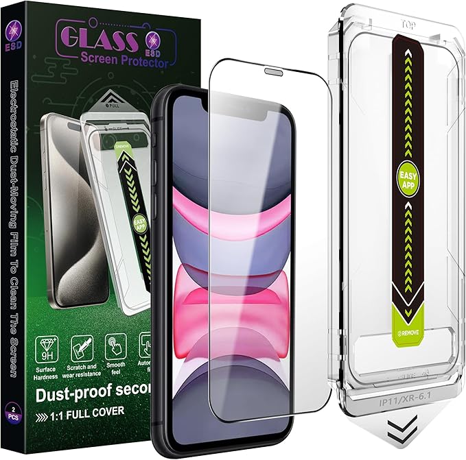 (2-Pack Ultra HD Clear Screen Protector for iPhone 11/XR (6.1-Inch),9H Tempered Glass,Full Coverage,Anti-Fingerprint,Auto Dust Removal,Bubble-Free,Easy Installation