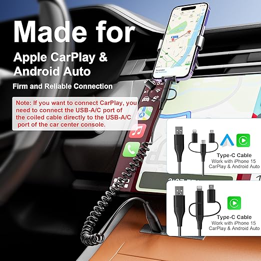 Coiled Multi Charging Cable - USB C Lightning Micro USB Cable 5 in 1 for Apple Carplay & Android Auto [MFi & PD60W & Data Sync] Coiled USB C Cable for iPhone 17 16 15 14 13 12 X Android Samsung Laptop