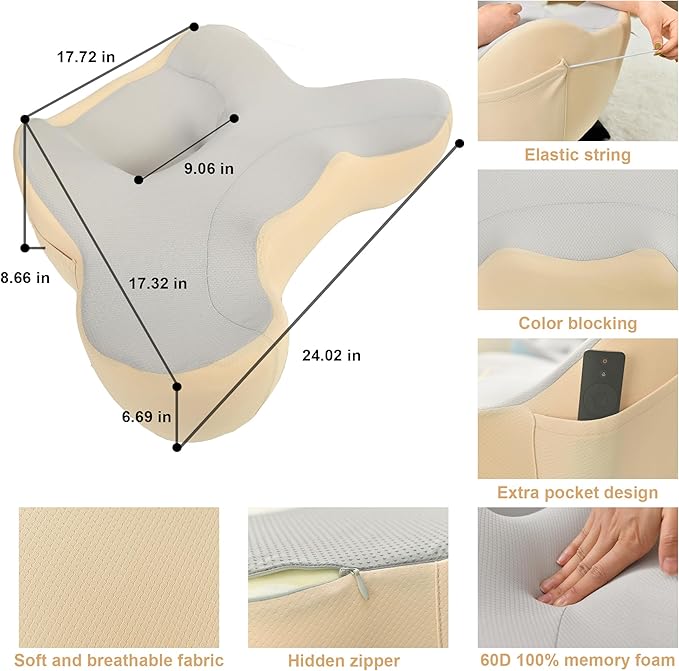 XWZO Laptop Lap Desk with Cushion, Ergonomic Wrist Rest Home Office Laptop Desk, Portable Memory Foam Arm Rest Gaming Pillow, Work or Sleep Pillow Stand for Bed, Eye Mask Included, Beige