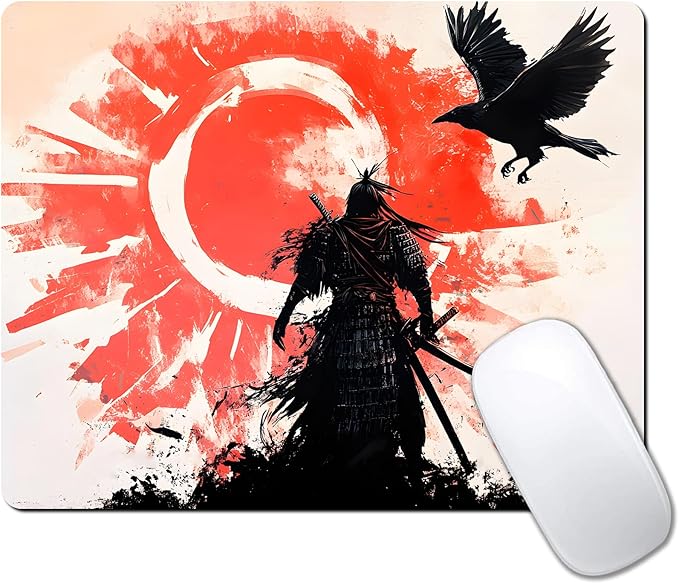 Japanese Anime Kurosun Samurai Custom Mouse Pad with Non-Slip Rubber, Small Square Design for Wireless Laptop & Computer Mouse Pads for Desk, 9.5 x 7.9 inch Smooth Surface for Gaming & Office
