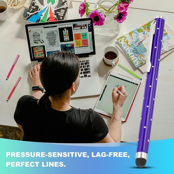 PATIKIL Stylus Pens for Touch Screens, 6 Pcs High Precision Universal Bling Stylus Crystal Metal Capacitive Pen for Touch Screen Devices Phone Tablets Laptop, Purple