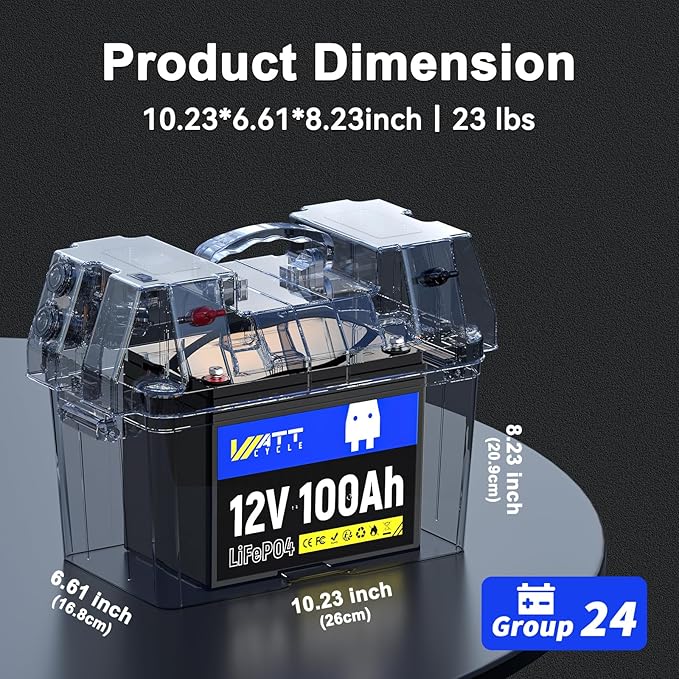 12V 100Ah LiFePO4 Lithium Battery - BCI Group 24, 15000 Cycles, Built-in 100A BMS, Low-Temperature Protection - Ideal for RVs, Golf Cart, Home Energy Storage, Boats and Marine Applications