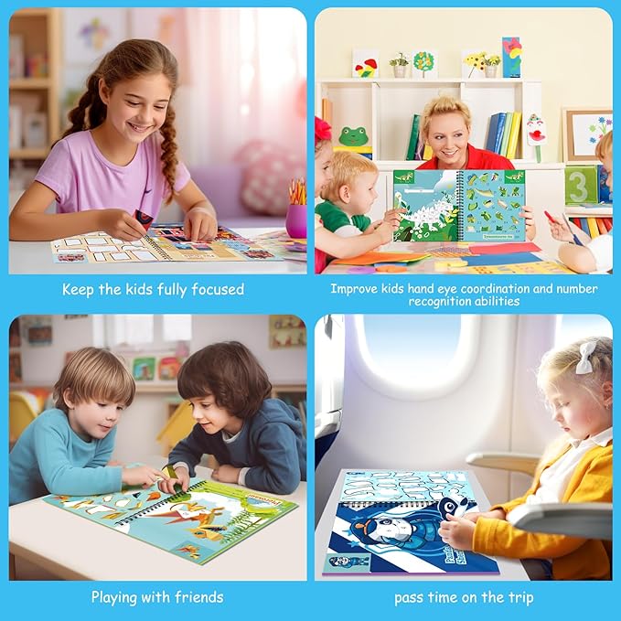 homicozy 3PCS Sticker Paint Books for Kids Ages 4-10,Dinosaur Astronaut Ocean Animals Designs Paint by Stickers,Sticker by Numbers,Party Birthday Gifts for Boys 4-10,Create 30 Pictures at a Time