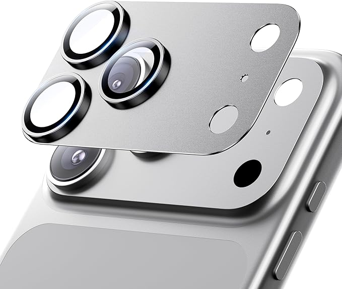 Hoerrye for iPhone 17 Pro Camera Lens Protector - [12FT Shatterproof Military Grade] [Strong Adsorption] Metal Top 9H+ Tempered Glass Camera Screen Full Protective Cover Case Friendly,Silver