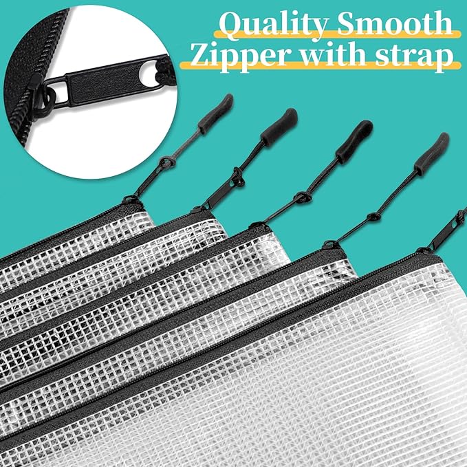 A5 Mesh Zipper Pouch, 24 Pack 9.4" x 6.9" Plastic Zipper Pouches for Organizing, Multipurpose Waterproof Zipper Bags for Travel Office Home Storage, Black