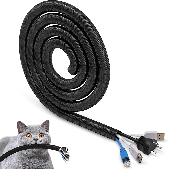 16.4ft 1/2inch Cord Cover, YCLYC Cord Protectors from Pets no Chew, Flexible Cord Covers for Pets, Easy Cable Management Sleeve, Wire Covers for Cords, Wire Protector for Pets, Audio, Computer