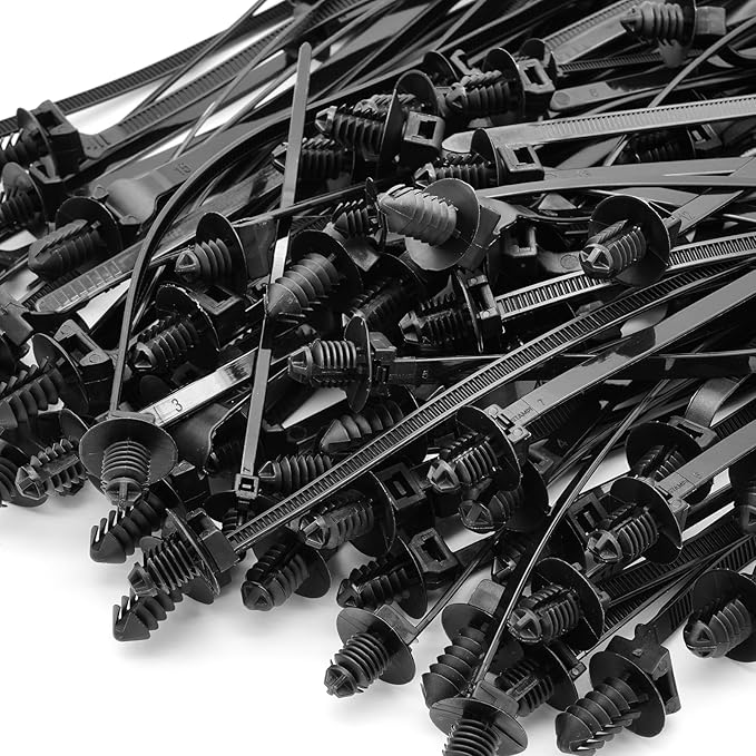 240 Pcs Push Mount Cable Ties Assorted Sizes, Black Nylon Push Mount Zip Ties Wire Harness Clips, 6-Types Snap in Zip Ties Self Locking Automotive Wire Ties for Wire Tying, Automotive