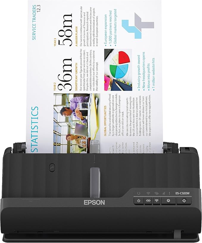 Epson - Workforce ES-C320W - Wireless Compact Desktop Document Scanner - 2-Sided Scanning and Auto Document Feeder - Paper and Card Scanner - Black