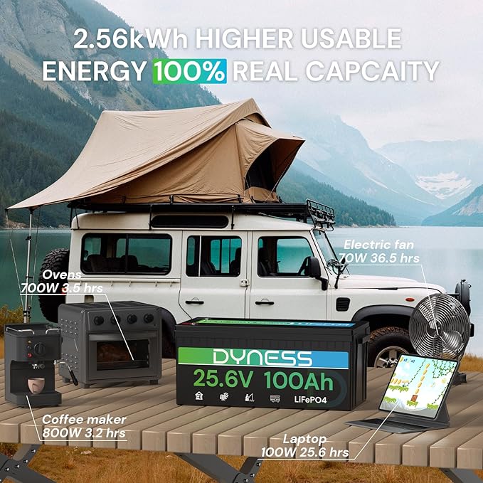 24V 100Ah LiFePO4 Lithium Battery, 2560Wh Large Capacity with Smart 100A BMS, 4000+ Deep Cycle, 10-Year Lifetime, Supports 4P2S Connection Up to 20.48kWh, Perfect for RV, Solar System, Marine