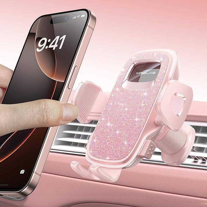 MRGLAS 2025 Upgraded Phone Holders for Your Car with New Metal Hook Clip, Handy Air Vent Cell Phone Car Mount [One Hand Operation], Universal Automobile Cradle for iPhone Android and All Smartphones