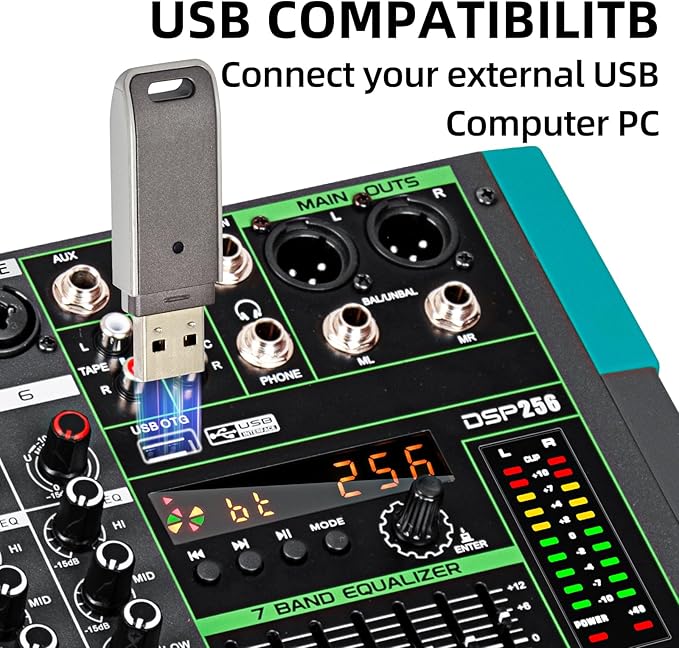 Depusheng PA6 professional DJ audio mixer 6 channel input built-in 256 kinds of DPS effects support 48V phantom power USB Bluetooth MP3 computer recording