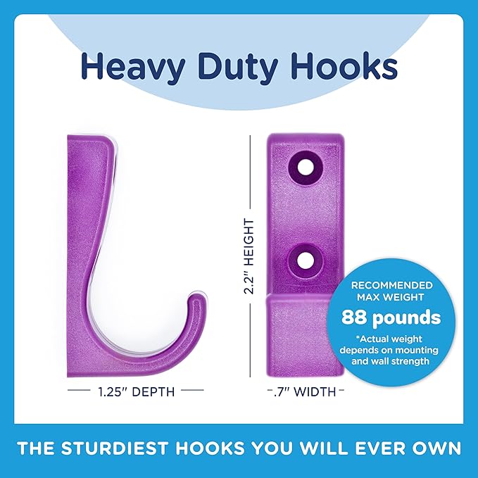 Heavy Duty Hooks for Hanging Coats, Jackets, Backpacks, Baseball Hats - Wall Mounted Rainbow Color Hangers for Kids, Perfect Hook for Classrooms, Bathroom Robes and Towels | J Hook 7-Pack