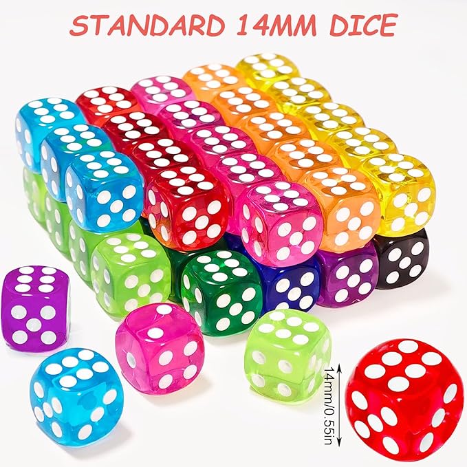300 Pieces Colored Dice Bulk Set 14 MM 6 Sided Standard Dices for Classroom Teaching Board Game Playing and Rolling, 10 Colors