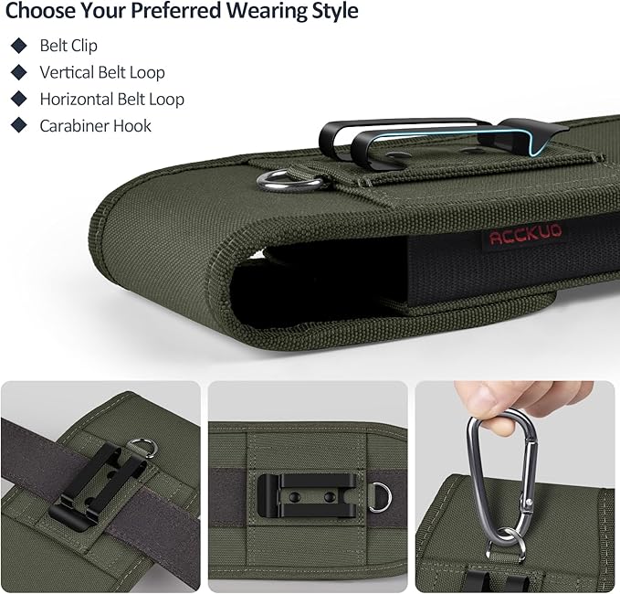 Phone Holster for Belt with Metal Clip and Magnetic Closure Compatible with Galaxy S25/S24/S23/S22/S21/S20 Ultra A16 A26 A35 A36 A55 A56 for Everyday Protection, XL-Green