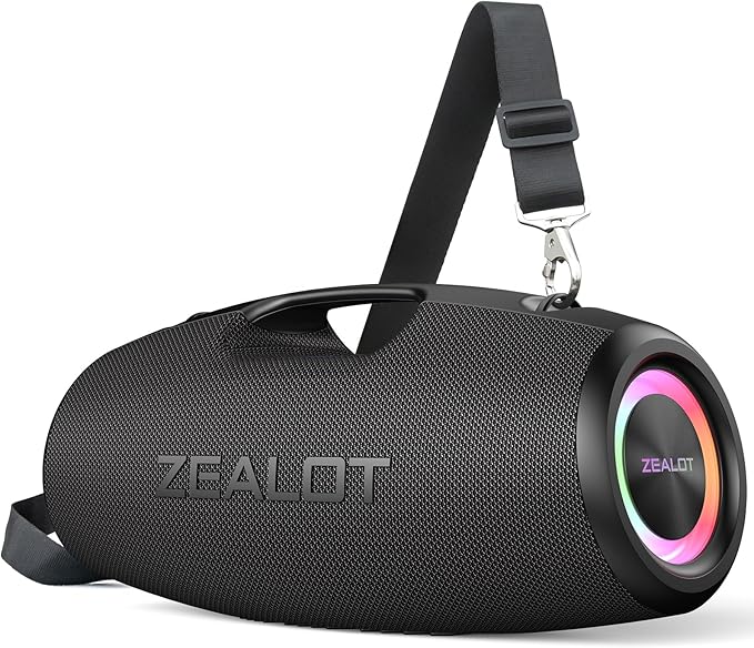 ZEALOT Bluetooth Speaker,120W Wireless Outdoor Speaker with Subwoofer,IP67 Waterproof with LED Light,Bluetooth 5.2 for Camping,Beach,Gifts(Black)