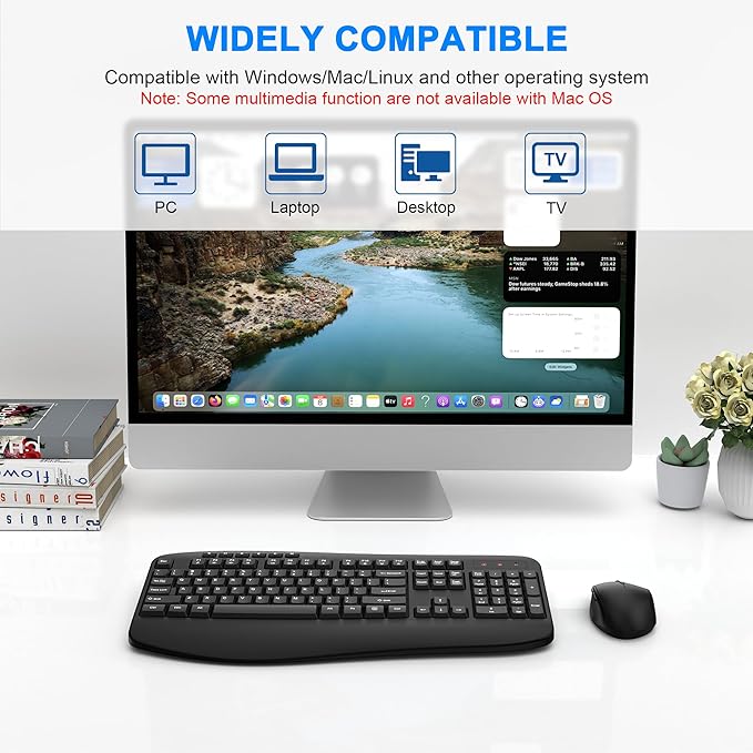 Wireless Keyboard and Mouse Combo, EDJO 2.4G Full-Sized Ergonomic Computer Keyboard with Wrist Rest and 3 Level DPI Adjustable Wireless Mouse for Windows, Mac OS Desktop/Laptop/PC（Classic Black）