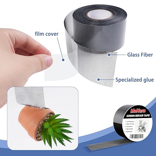 MoHern 2 in x 49 FT Window Screen Repair Kit, Screen Repair Tape Magic Mesh, Strong Adhesive, Waterproof, High Viscosity Screen Patch Repair Kit, Black