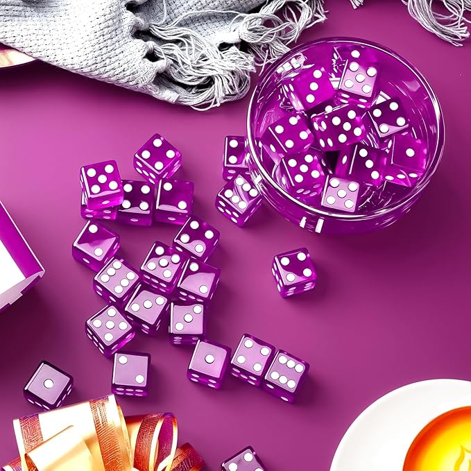 36 Piece 19 mm Casino Style Craps Dice Sets Acrylic and Translucent D6 Dice, Square W/Rounded Edge for Casino, Craps, Table Games and Board Games (Purple)
