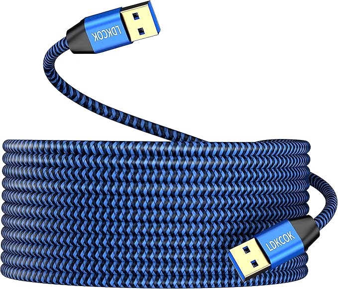 USB to USB Cable 15FT,Durable Braidedfor USB 3.0 Male to Male Type A to Type A Cable Data Transfer Compatible with Hard Drive, Laptop, DVD Player, TV, USB 3.0 Hub, Monitor, Camera, Set Up Box and More
