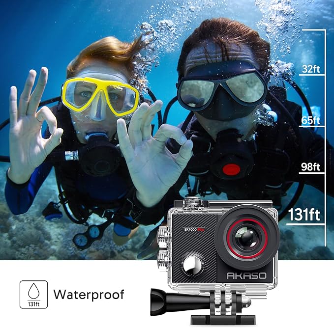 AKASO EK7000 Pro 4K30fps Action Camera with Touch Screen EIS 131ft Waterproof Underwater Camera Remote Control 5X Zoom with Helmet Accessories Kit (with 128GB MicroSD Card)