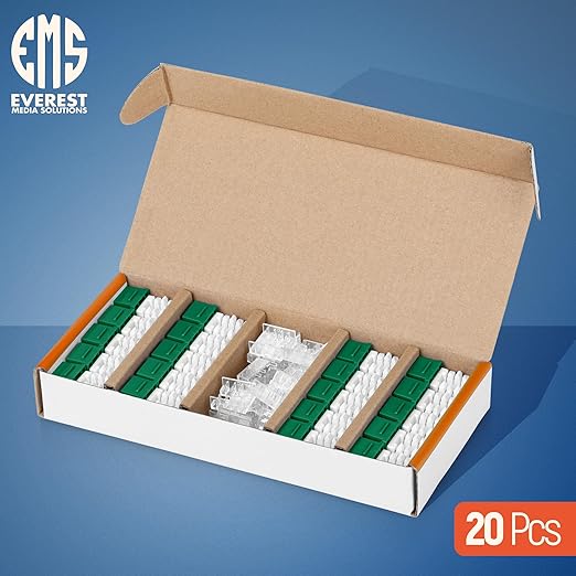 Everest 90° Angled RJ45 Cat6A Keystone Jacks 20-Pack in Green - Slim Profile Female RJ45 Connectors - Cat 6A Keystone Jack - Compatible with 90° Angled Speed Termination Tool - easyJACK (B094WB91H3)