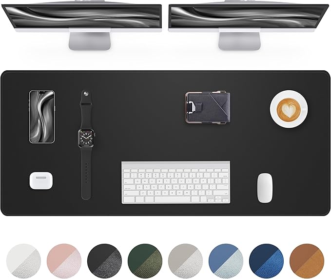 Leather Desk Protector, 55"x17" - Premium Mat, Large Mouse Pad, Non-Slip Blotter, Waterproof Writing Pad for Office and Home (Black)